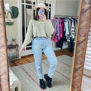 Petal + Pup Sage Green Cable Knit Crop Sweater